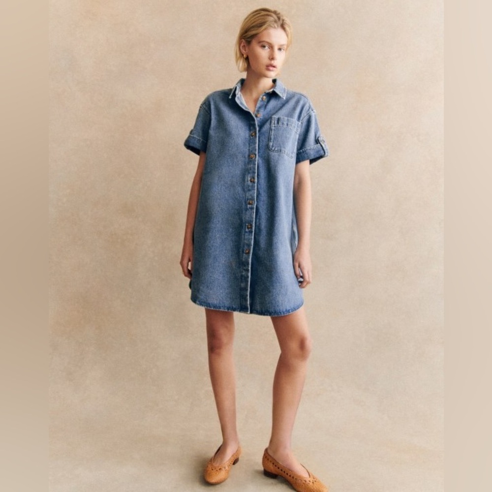 Sézane Blue Denim Shirt Dress
